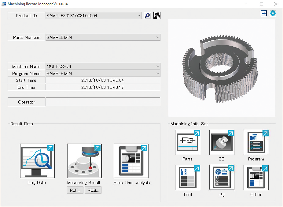 Machining Record Manager monitor