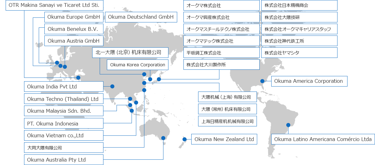 世界地図とオークマの拠点