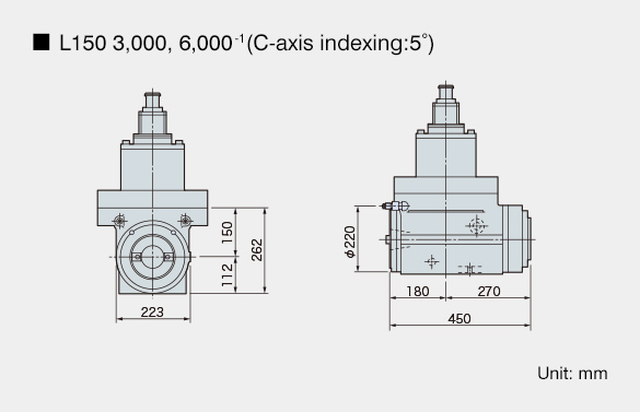 L150 3,000, 6,000 min-1 (C-axis indexing: 5°) Unit: mm