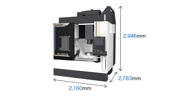 Large machining area with a space-saving design