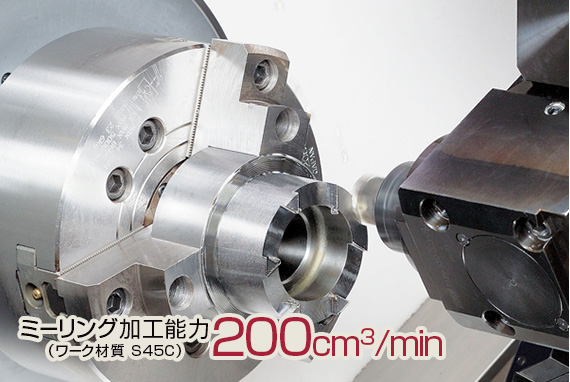 ミーリング加工能力（ワーク材質 S45C）200cm3/min